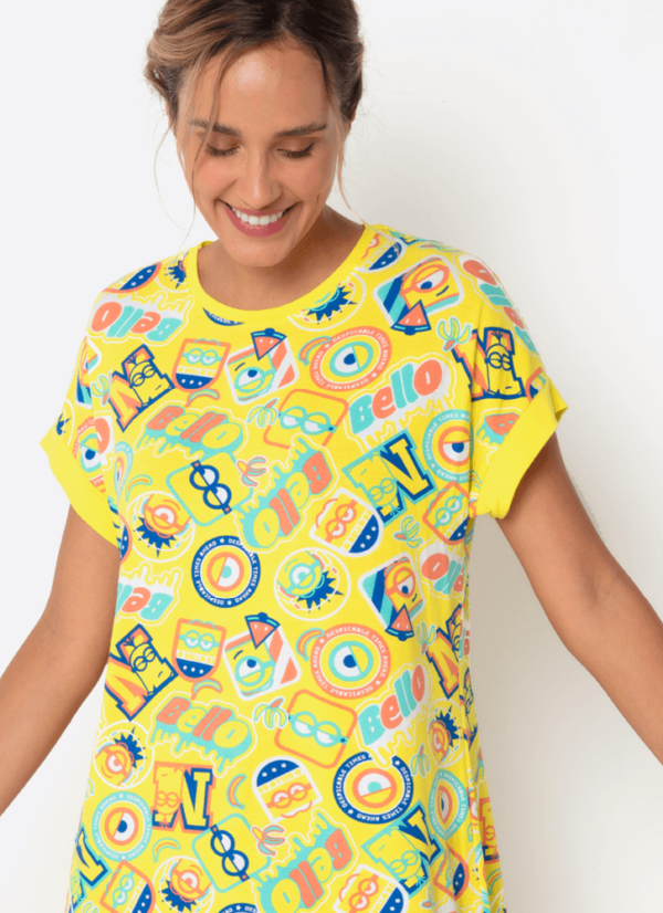 Camisola Manga Curta Viscolycra Feminina Minions - Imagem 3