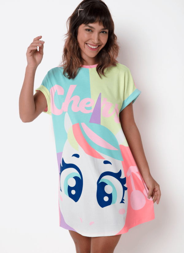 Camisola Manga Curta Viscolycra Feminino Unicórnio Cherry - Imagem 3