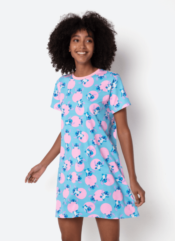 Camisola Manga Curta Algodão Feminina Stitch - Imagem 4