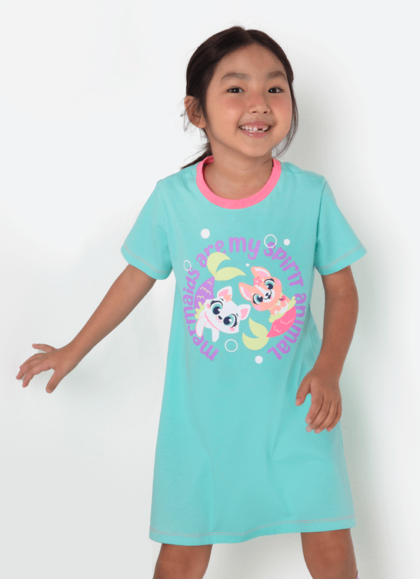 Camisola Manga Curta Algodão Menina Pet Sereia - Imagem 3