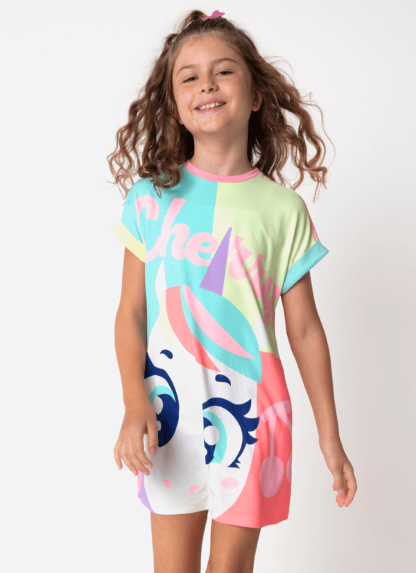 Camisola Manga Curta Viscolycra Menina Teen Unicórnio Cherry - Imagem 3