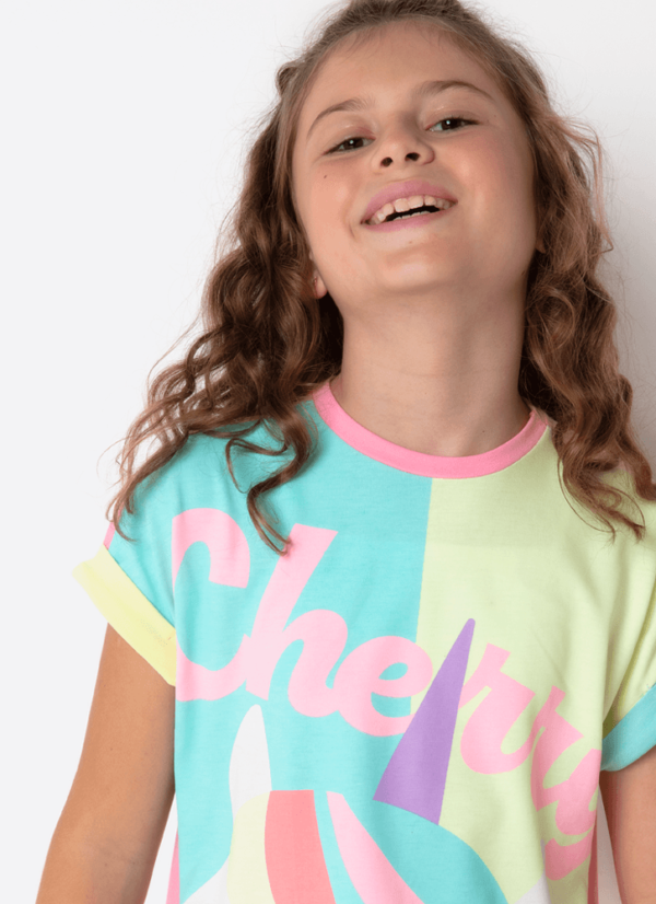 Camisola Manga Curta Viscolycra Menina Teen Unicórnio Cherry - Imagem 2
