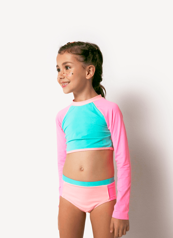Conjunto Camiseta e Calcinha com Proteção Solar Menina Color Block - Imagem 2