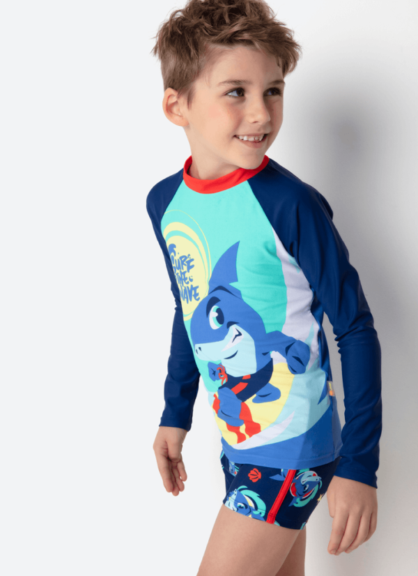 Conjunto Camiseta e Sunga Boxer Menino Tubarão Aloha - Imagem 3