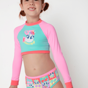 Conjunto Cropped e Calcinha Menina Com Proteção Solar Unicórnio Cherry