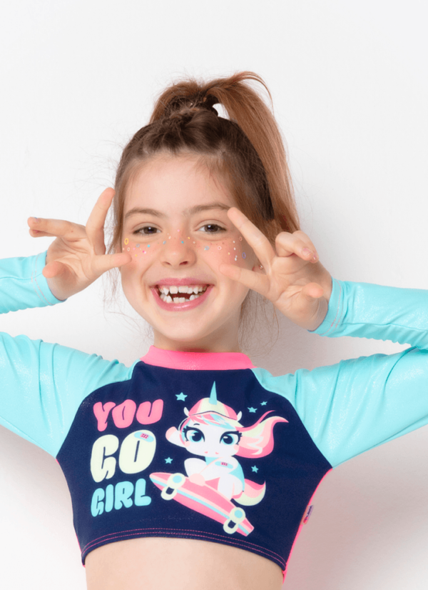 Conjunto Cropped e Calcinha com Proteção Solar Menina Unicórnio Skate - Imagem 2