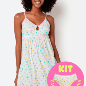 Kit Camisola Microfibra Feminina e Calcinha Boneca Unicórnio Aloha