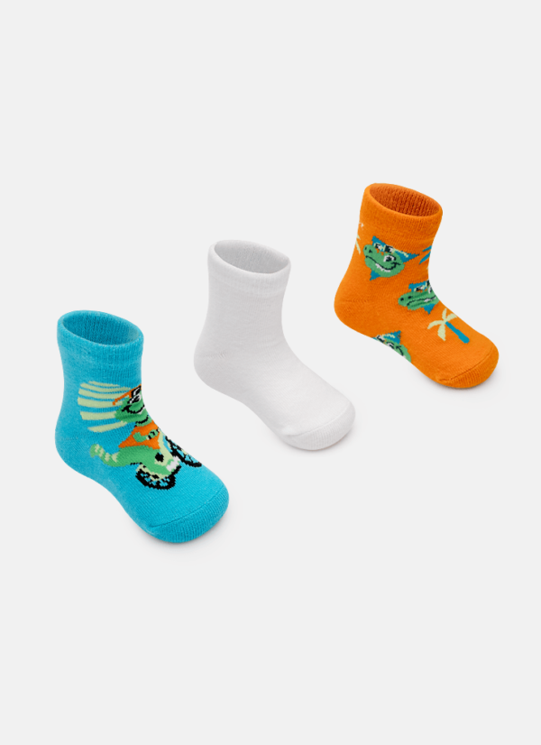 Kit com 3 meias Bebê Menino Dino Miami - Imagem 2