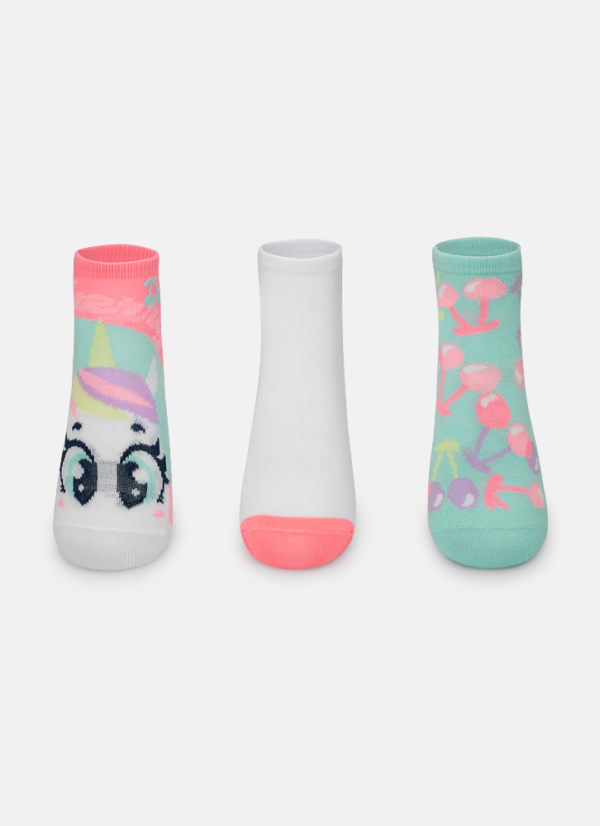 Kit com 3 meias Menina Unicórnio Cherry