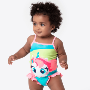 Maiô com Proteção Solar Bebê Menina Unicórnio Colorful