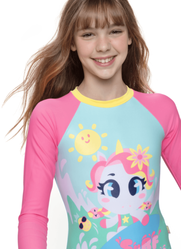 Maiô Manga Longa Menina Teen Unicórnio Aloha - Imagem 2