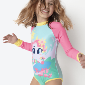 Maiô Manga Longa Menina Unicórnio Aloha