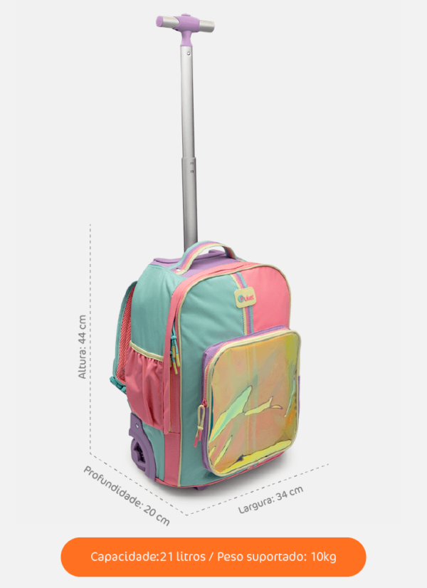 Mochila com Rodinha Holográfica Color Block - Imagem 8