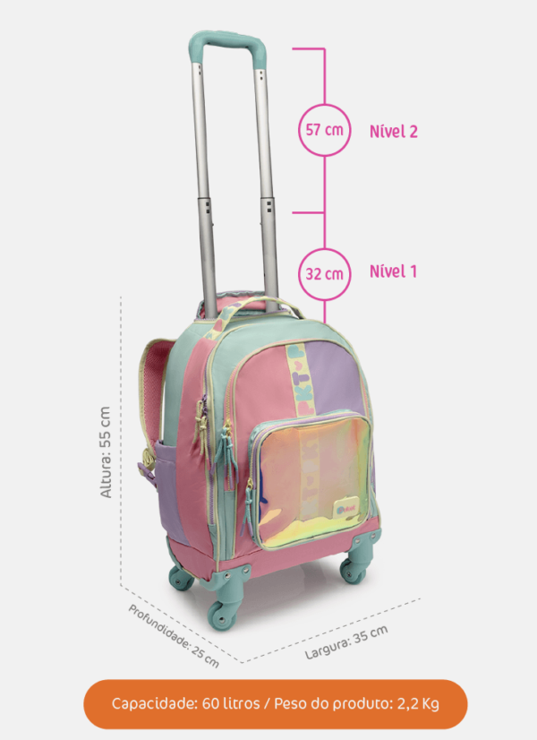Mochila com Rodinha 360 Color Block Rosa - Imagem 4