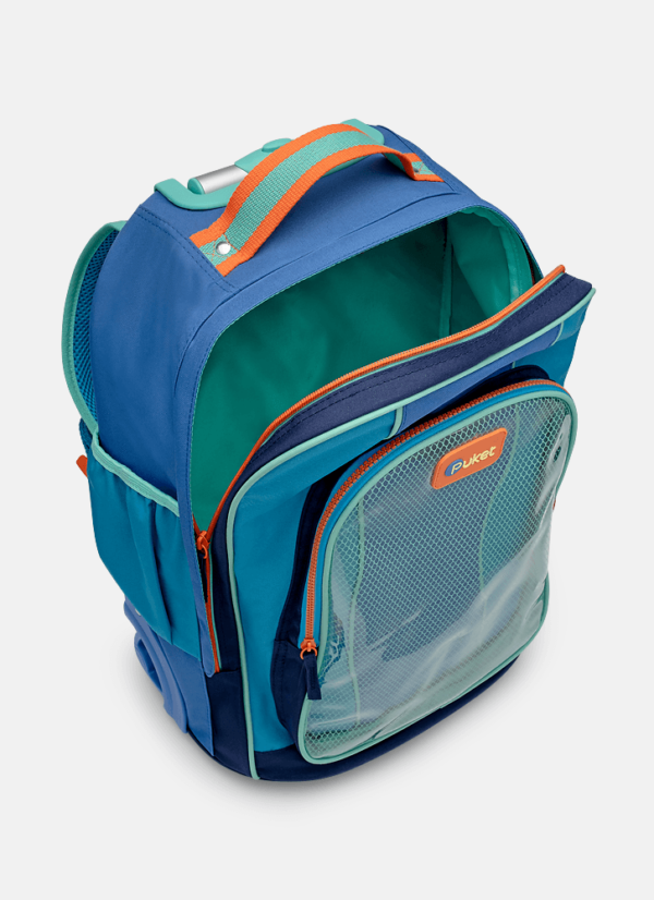 Mochila com Rodinha Color Block Azul - Imagem 3