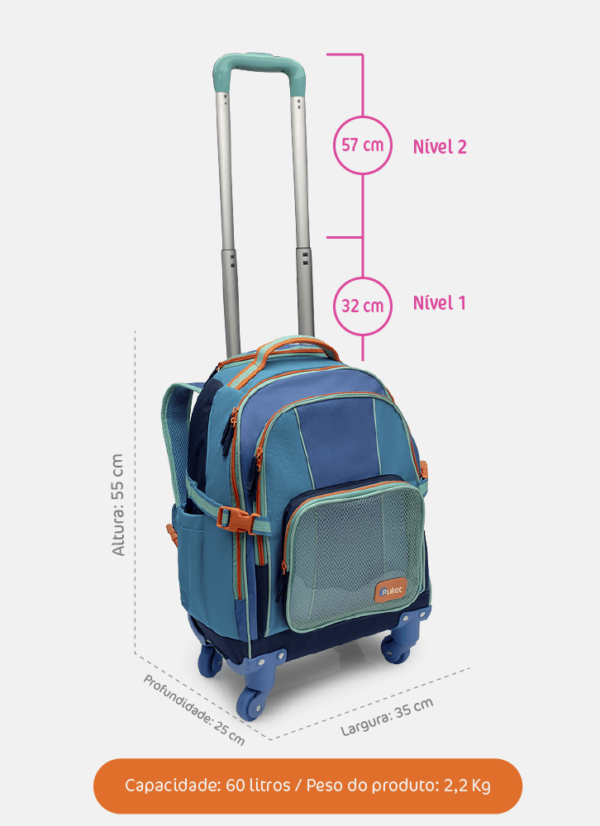 Mochila com Rodinha 360 Color Block Azul - Imagem 3