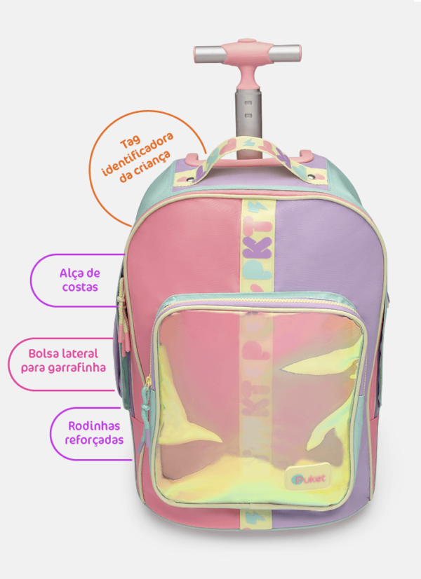 Mochila com Rodinha Color Block Rosa - Imagem 4