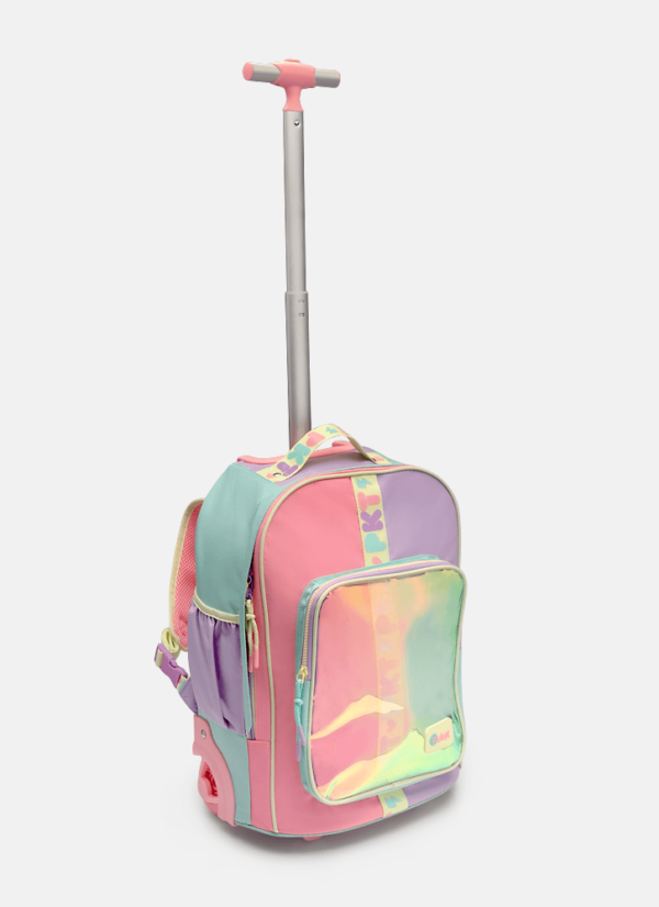Mochila com Rodinha Color Block Rosa - Imagem 2