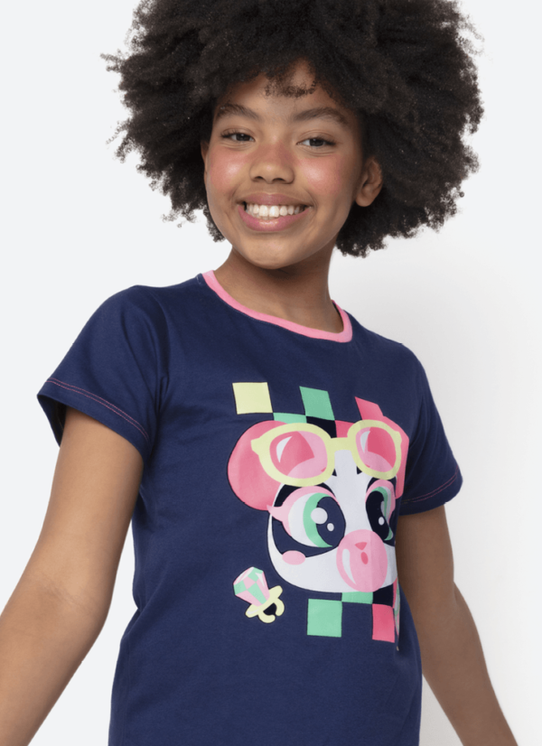 Pijama Manga Curta Algodão Menina Teen Panda Miami - Imagem 2