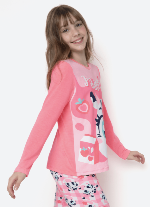 Pijama Manga Longa Viscolycra Menina Teen Vaca Romântica - Imagem 2