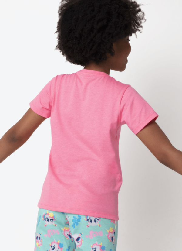 Pijama Manga Curta Algodão Menina Teen Unicórnio Aloha - Imagem 3