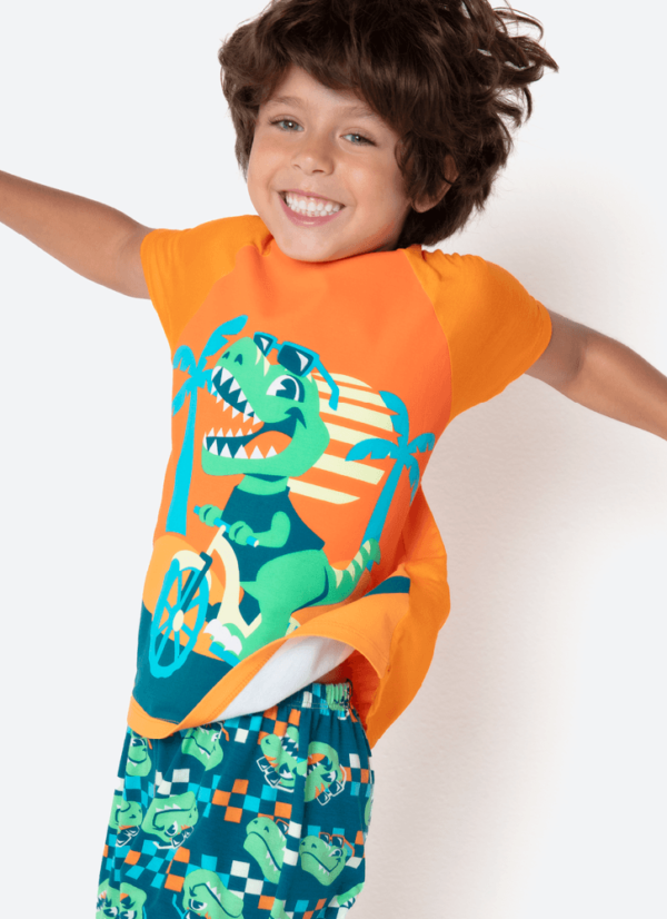 Pijama Manga Curta Viscolycra Menino Dino Miami - Imagem 2