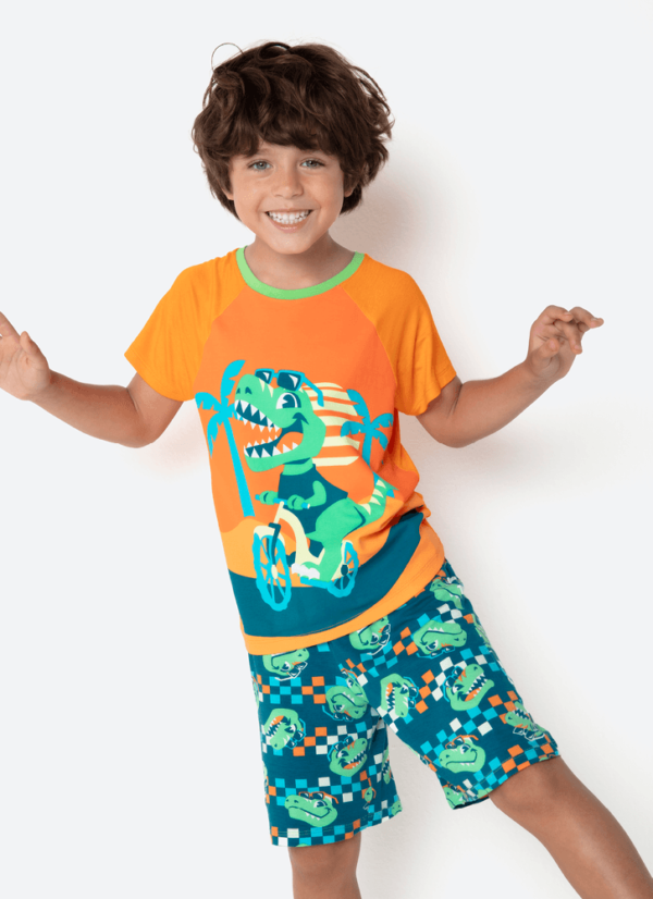 Pijama Manga Curta Viscolycra Menino Dino Miami - Imagem 3