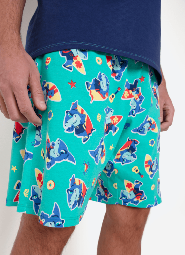 Pijama Manga Curta Algodão Masculino Tubarão Aloha - Imagem 3