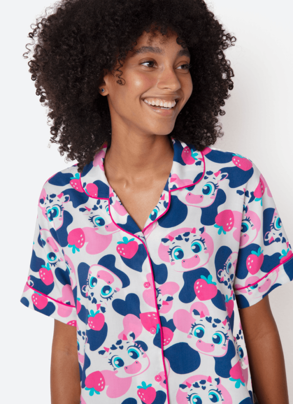 Pijama Manga Curta Viscose Feminino Vaca Romântica - Imagem 2