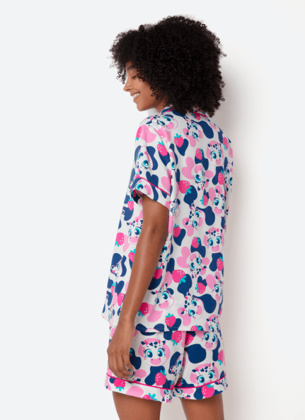 Pijama Manga Curta Viscose Feminino Vaca Romântica - Imagem 3