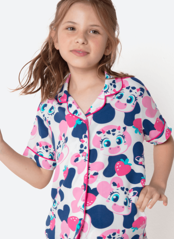 Pijama Manga Curta Viscose Menina Vaca Romântica - Imagem 3
