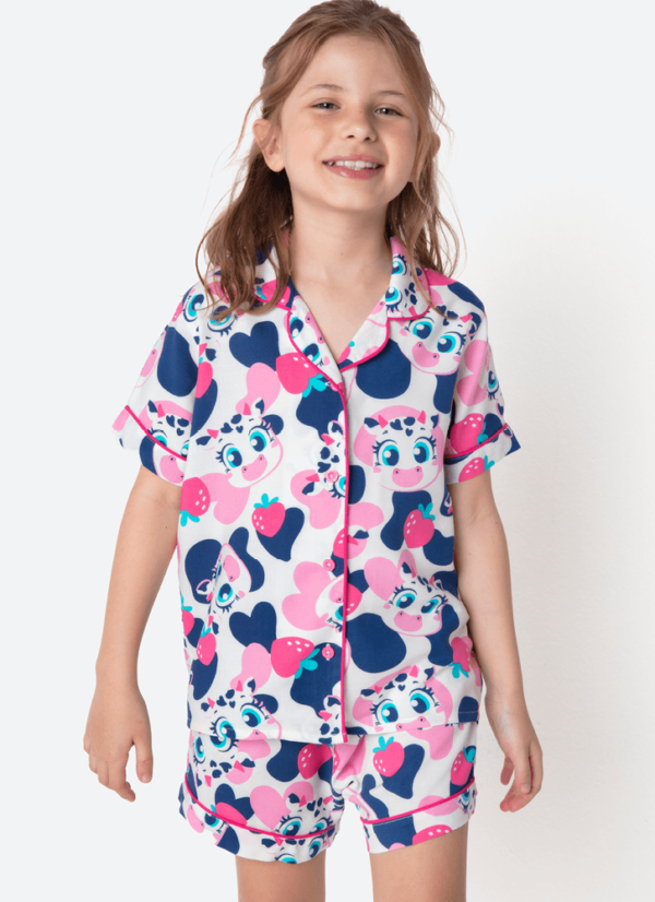 Pijama Manga Curta Viscose Menina Vaca Romântica