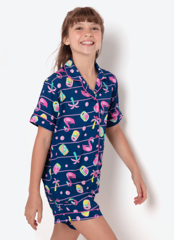 Pijama Manga Curta Viscose Menina Teen Panda Miami - Imagem 3