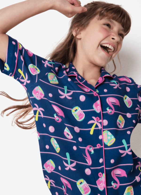 Pijama Manga Curta Viscose Menina Teen Panda Miami - Imagem 2