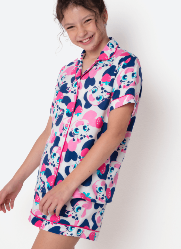 Pijama Manga Curta Viscose Menina Teen Vaca Romântica - Imagem 3