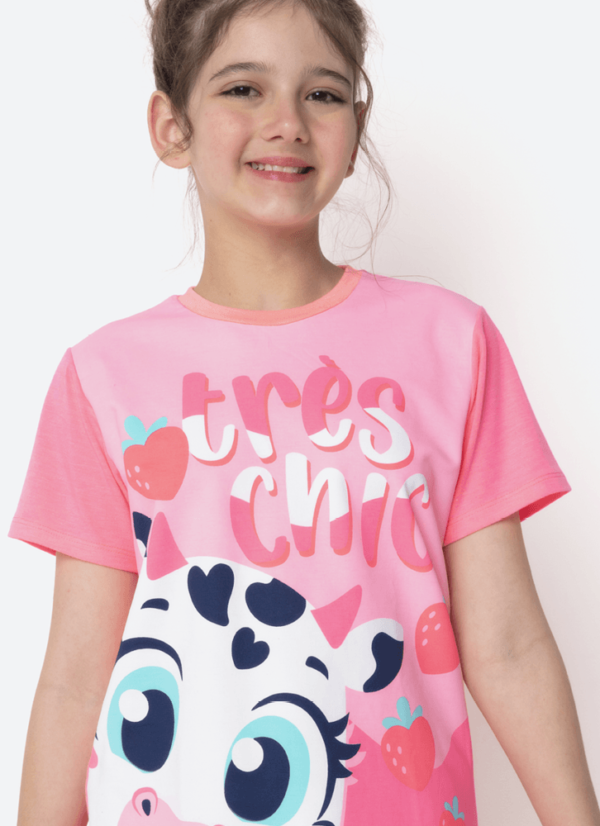 Pijama Manga Curta Viscolycra Menina Teen Vaca Romântica - Imagem 2