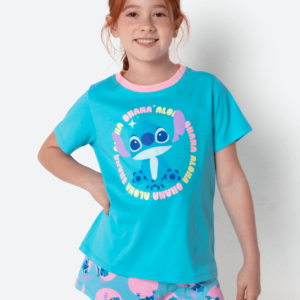 Pijama Manga Curta Algodão Menina Stitch