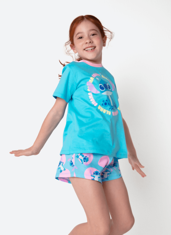Pijama Manga Curta Algodão Menina Stitch - Imagem 3
