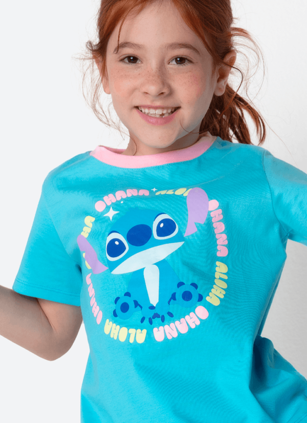 Pijama Manga Curta Algodão Menina Stitch - Imagem 2