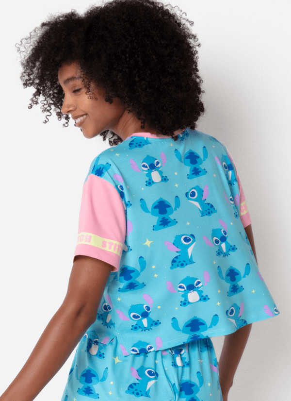 Pijama Manga Curta Viscolycra Feminino Stitch - Imagem 4
