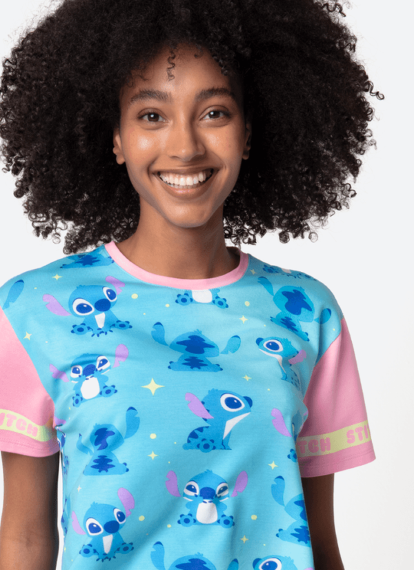 Pijama Manga Curta Viscolycra Feminino Stitch - Imagem 2