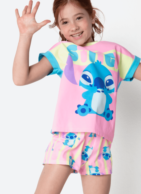 Pijama Manga Curta Viscolycra Estampado Menina Stitch - Imagem 3