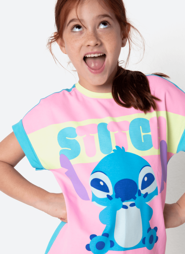Pijama Manga Curta Viscolycra Estampado Menina Stitch - Imagem 2