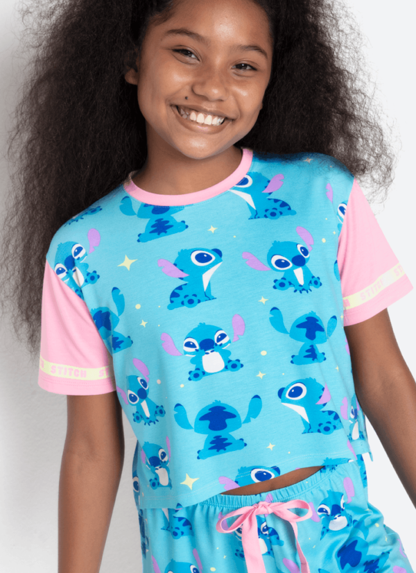 Pijama Manga Curta Viscolycra Menina Teen Stitch - Imagem 2