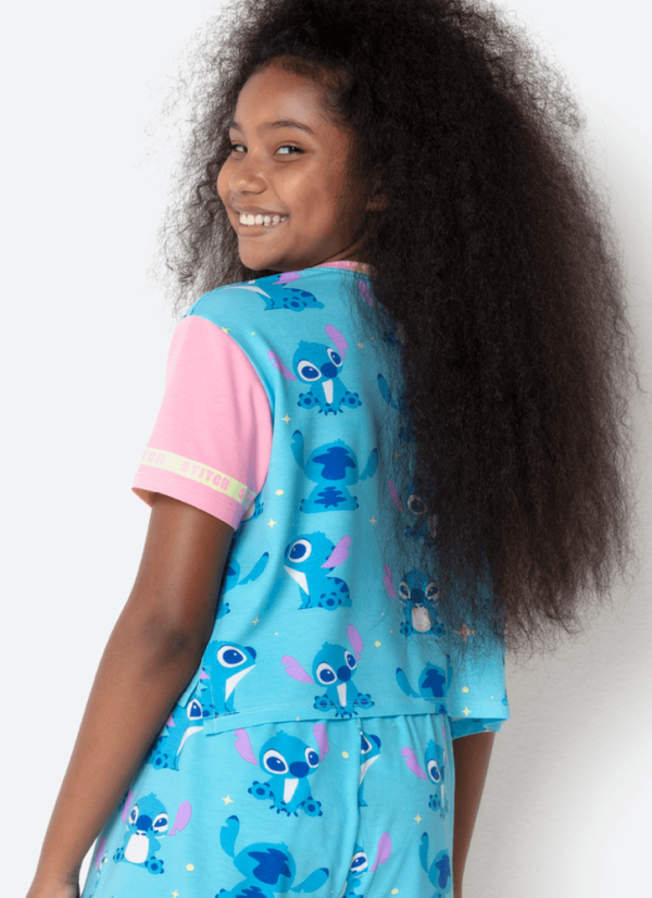 Pijama Manga Curta Viscolycra Menina Teen Stitch - Imagem 5