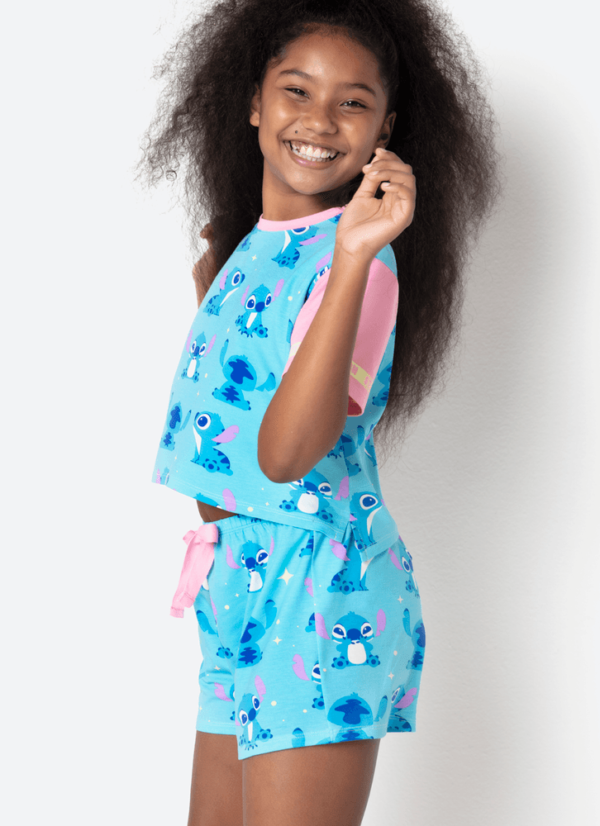 Pijama Manga Curta Viscolycra Menina Teen Stitch - Imagem 3