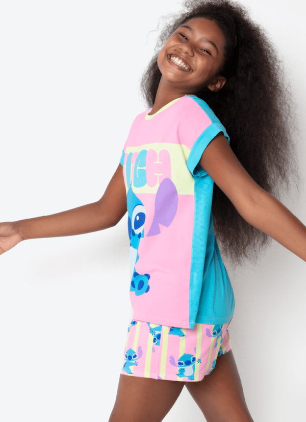 Pijama Manga Curta Viscolycra Menina Teen Estampado Stitch - Imagem 3