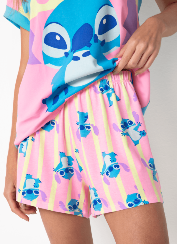 Pijama Manga Curta Viscolycra Feminino Stitch - Imagem 3