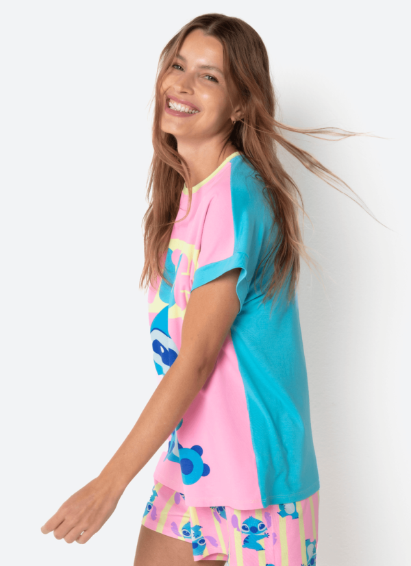 Pijama Manga Curta Viscolycra Feminino Stitch - Imagem 4