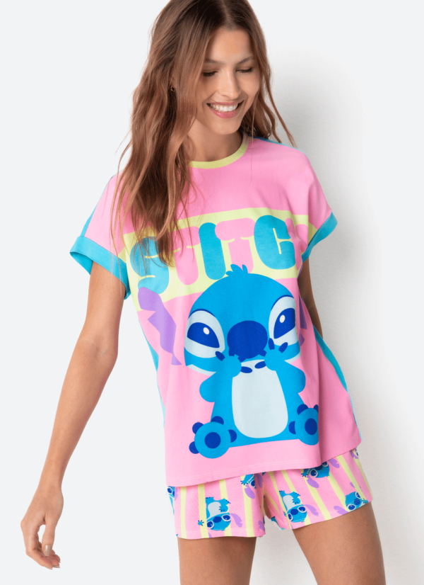 Pijama Manga Curta Viscolycra Feminino Stitch - Imagem 2